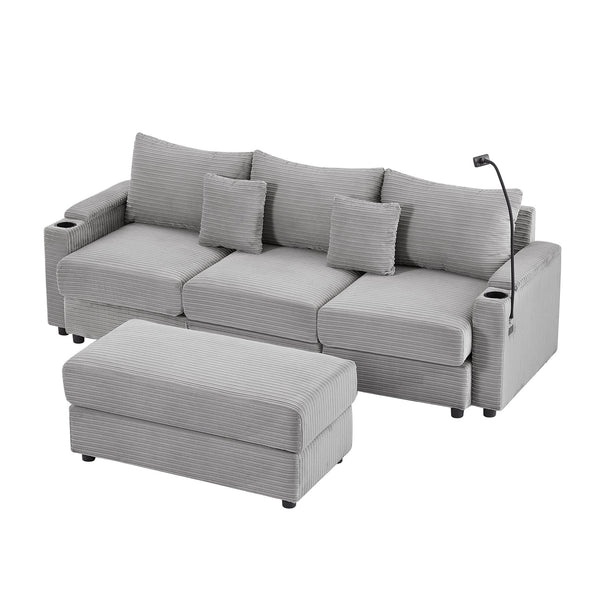 English Elm 95.3" Modern 3-Seater Sectional Sofa With Storage, Usb Ports & Movable Ottoman For Stylish Comfort N719S001612E