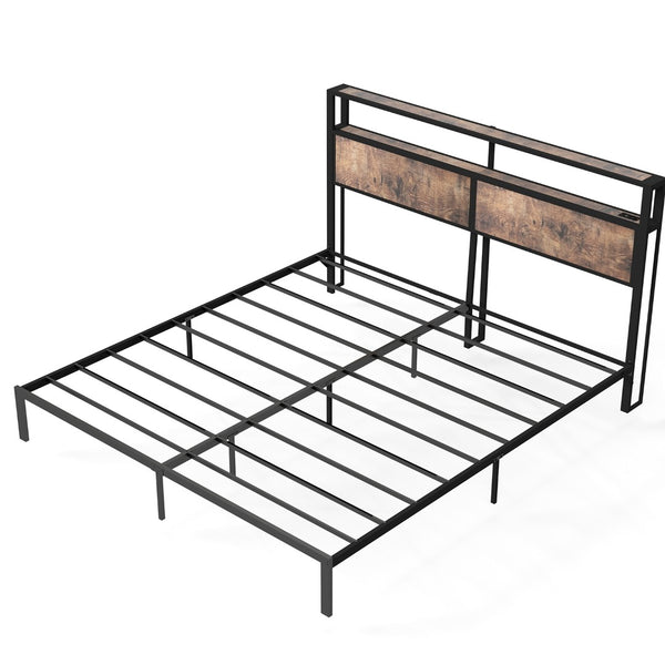English Elm Queen Metal Platform Bed with Rgb Led Headboard Charging Station and Underbed Storage T3963P483719