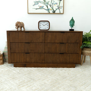 English Elm Ashcroft Furniture - Lola Solid Wood Mid-Century Walnut Dresser 6 Drawers — Tall Storage, TV Stand Up to 45" B183P231916