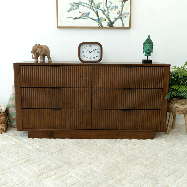 English Elm Ashcroft Furniture - Lola Solid Wood Mid-Century Walnut Dresser 6 Drawers — Tall Storage, TV Stand Up to 45" B183P231916