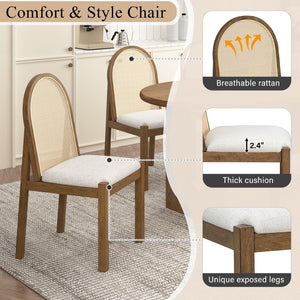 English Elm Trexm Farmhouse Oval Dining Set Seats Six with Rattan Back Chairs Oak Veneer Table Beige,Light Brown ST000157AAP