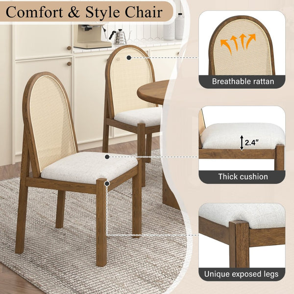 English Elm Trexm Farmhouse Oval Dining Set Seats Six with Rattan Back Chairs Oak Veneer Table Beige,Light Brown ST000157AAP