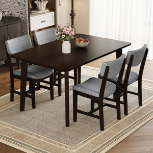 English Elm Rustic Farmhouse Five Piece Dining Set Rubberwood Legs Upholstered Chairs for Kitchen Espresso N752S000089P