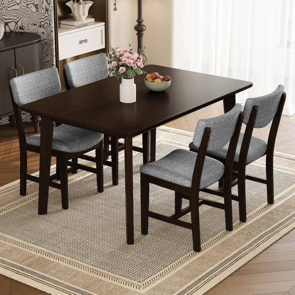 English Elm Rustic Farmhouse Five Piece Dining Set Rubberwood Legs Upholstered Chairs for Kitchen Espresso N752S000089P