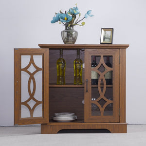 English Elm Elegant Mirrored Sideboard with Butterfly Carved Doors Wood Grain Finish Dining Storage Dark Oak W2899P372743