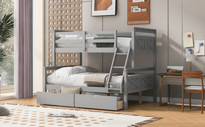English Elm Twin Twin-over-Full Bunk Bed with Attached Ladder, Built-In Underbed Storage Drawers & Guardrail Safety Designed for Space-Saving Kids' Rooms Gray SM000119AAE-1