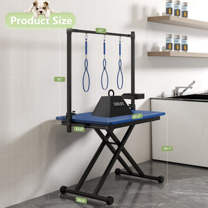 English Elm 47'' Foldable Dog Grooming Table X-lift Adjustable Height Station with Arm Noose Organizer W3587P358751