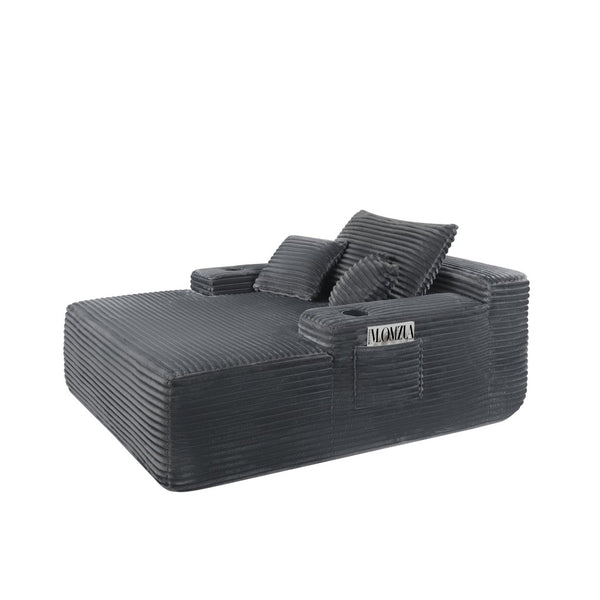 English Elm New Corduroy Convertible Chaise Lounge Sleeper Sofa with Cup Holder and Throw Pillows W3975P479028