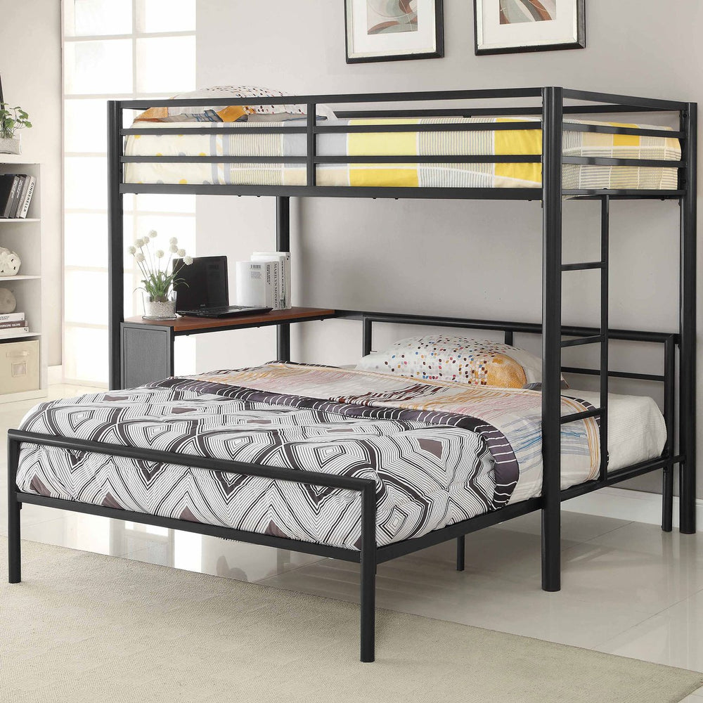 English Elm Blair Gunmetal Twin-Over-Full Workstation Bunk Bed with Built-In Desk Space-Saving Metal Loft Frame B062S00963