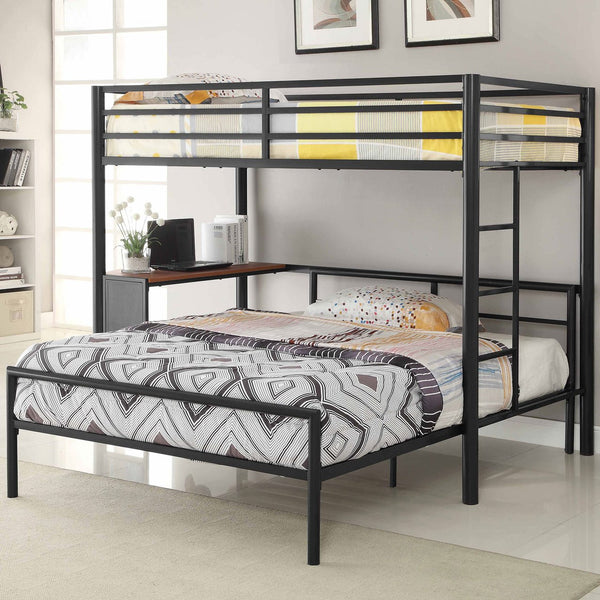 English Elm Blair Gunmetal Twin-Over-Full Workstation Bunk Bed with Built-In Desk Space-Saving Metal Loft Frame B062S00963