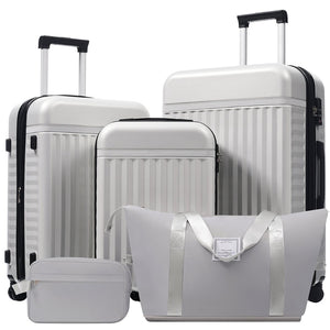 English Elm Luggage Set 5 Piece Abs Hardside Expandable Spinner Wheels Tsa Lock Travel Bags Grey+White N732P326115D