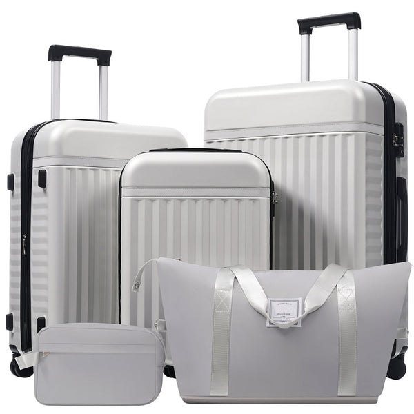 English Elm Luggage Set 5 Piece Abs Hardside Expandable Spinner Wheels Tsa Lock Travel Bags Grey+White N732P326115D