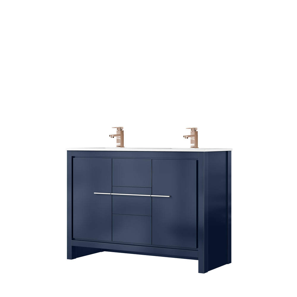 English Elm Navy Blue Double Bath Vanity With White Quartz Top, Rose Gold Faucet & Elegant Soft-Close Design B2731P259392