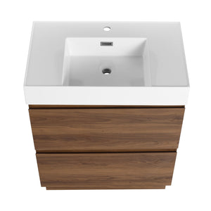 English Elm 30" Modern Bathroom Vanity With Undermount Sink, Double Drawer Storage & Waterproof Finish In Brown W1972S00007