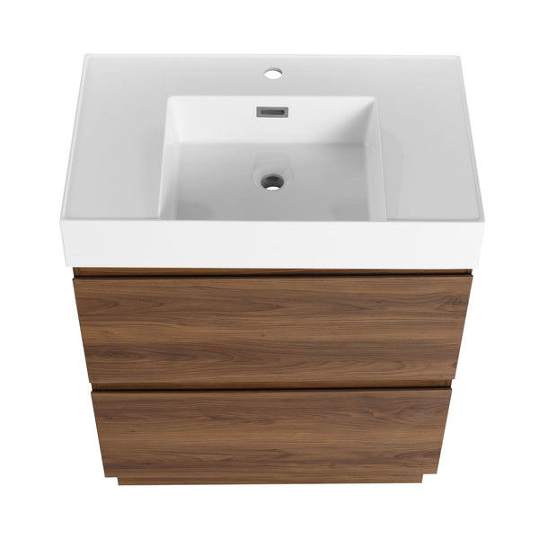 English Elm 30" Modern Bathroom Vanity With Undermount Sink, Double Drawer Storage & Waterproof Finish In Brown W1972S00007
