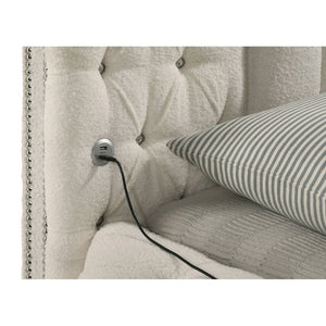 English Elm Santiago Boucle Queen Bed with Curved Frame Tufted Storage Base and Usb Charging B062S01673