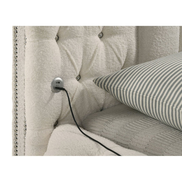 English Elm Santiago Boucle Queen Bed with Curved Frame Tufted Storage Base and Usb Charging B062S01673