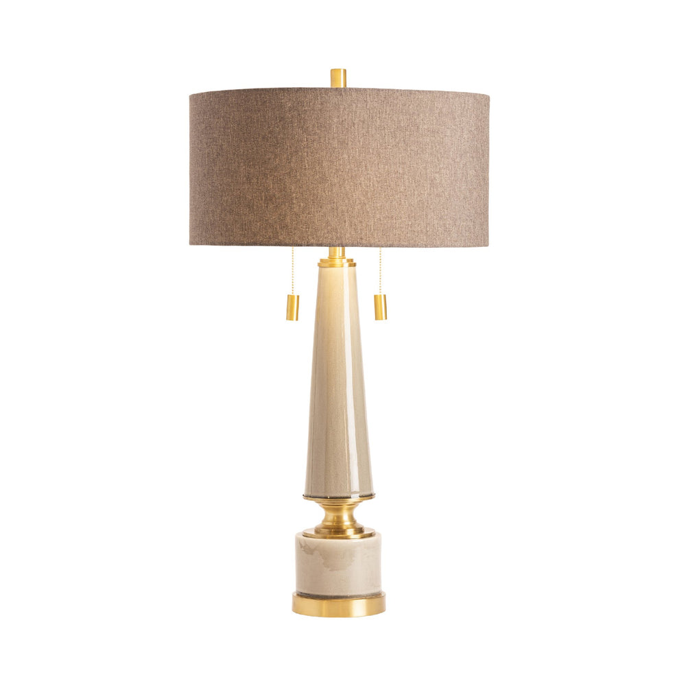 Crestview Collection Moselle Table Lamp - Elegant Obelisk Design With Brass Accents & Textured Linen Shade For Warm Lighting   Cvap2520