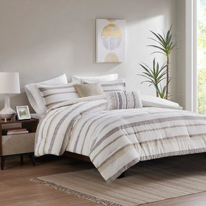 Madison Park Langley Global Inspired 5 Piece Clipped Jacquard  Comforter Set MP10-8165 Neutral