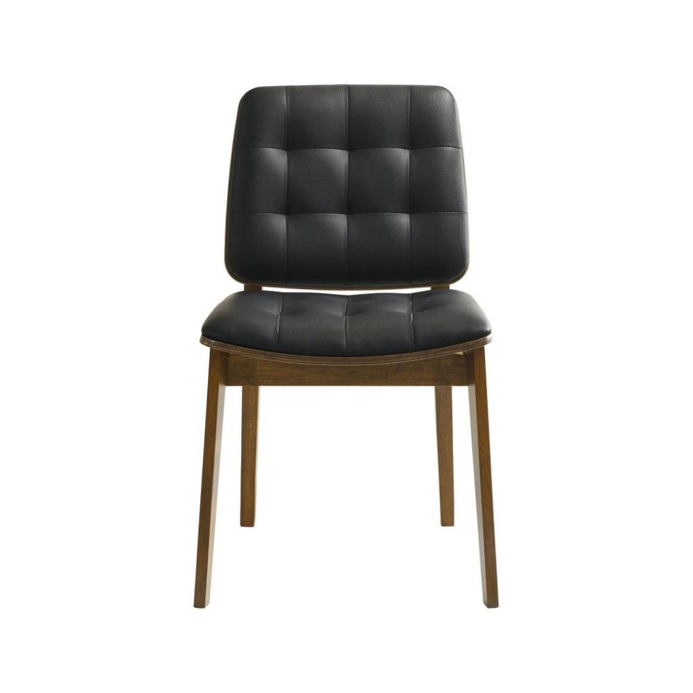 English Elm Set Of 2 Black Tufted Leatherette Dining Chairs With Walnut Finish – Modern Comfort & Style B016P369240-GIGA