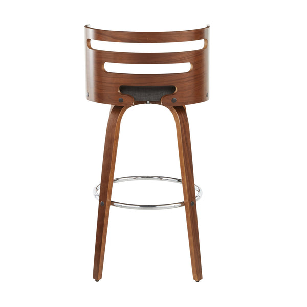 English Elm Cosini Mid-Century Barstool Set of 2 — Walnut Curved Back, Charcoal Upholstery, 360° Swivel Comfort B202S00515