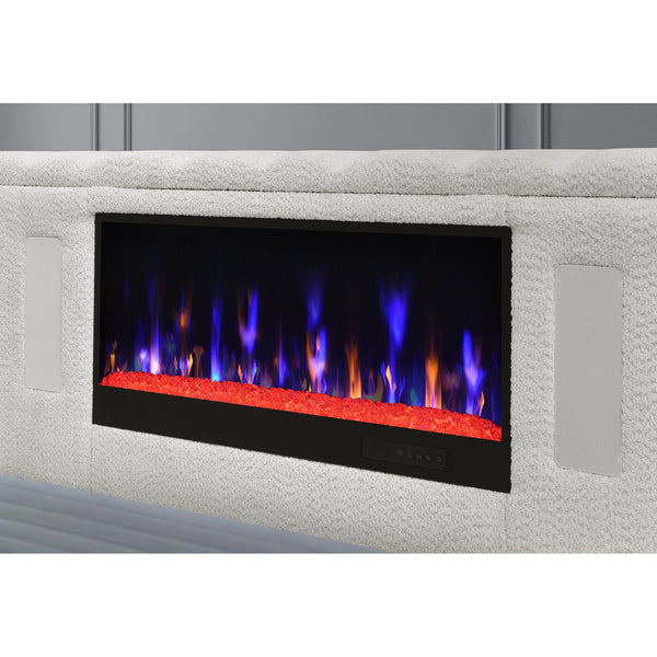 English Elm Isaiah Luxury Bed with 50" TV Lift, Built‑In Speakers, LED Lighting and Fireplace in White/Black King B201S00410