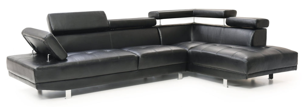 English Elm Riveredge Modern Right-Facing Chaise Sectional with Adjustable Arm & Headrest, Chrome Legs, PU Comfort Black 21 L x 76 W x 34 H B078S00400