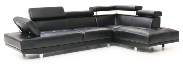 English Elm Riveredge Modern Right-Facing Chaise Sectional with Adjustable Arm & Headrest, Chrome Legs, PU Comfort Black 21 L x 76 W x 34 H B078S00400