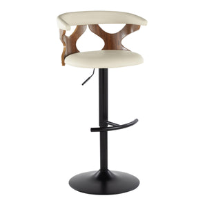 English Elm Gardenia Adjustable Barstools Set Of 2 - Modern Walnut Wood, Cream Faux Leather & Black Metal Style B202S00873