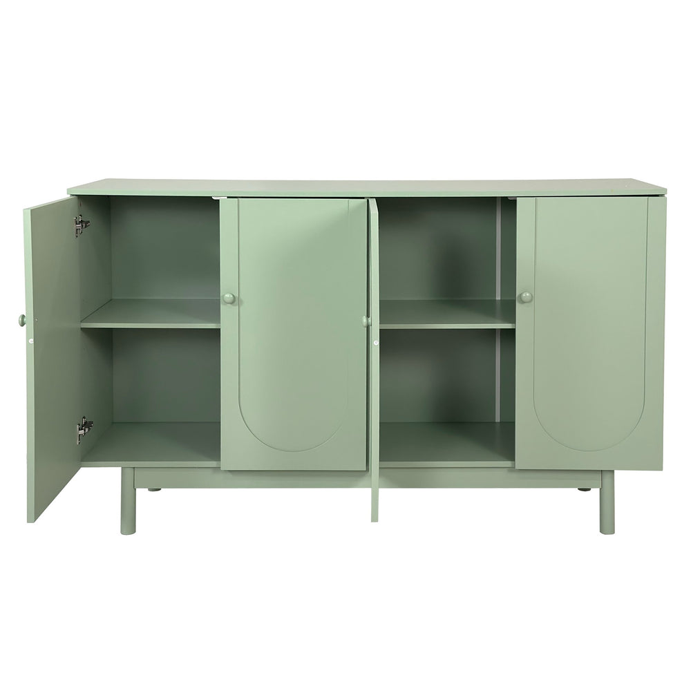English Elm Stylish 4-Door Intaglio Storage Cabinet with Pine Legs and Solid Wood Pulls, Mid-Century Modern Console Mint Green W757P151918