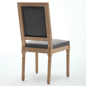 English Elm French Louis Dining Chair Set of 2 with Rattan Back, Solid Wood Carved Frame, Linen Upholstery, 300lb Capacity Gray W1143P325858