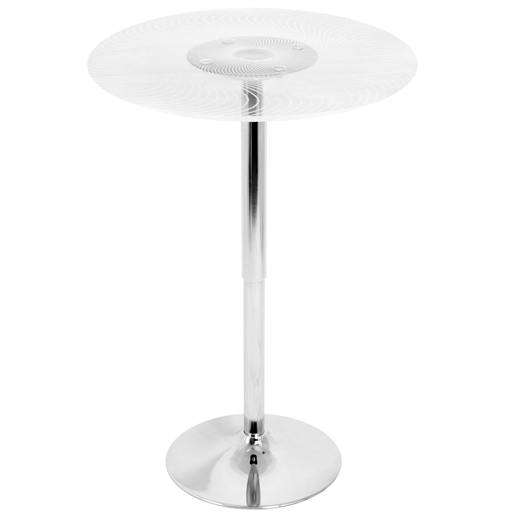 English Elm Spyra-Ale LED Light Up Adjustable Bar Set with Etched Acrylic Top, Chrome Frame & Black PVC Stools B202S01469