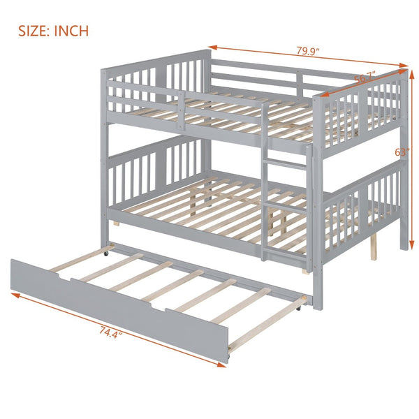 English Elm Full Over Bunk Bed with Twin Trundle Solid Pine Frame Gray Convertible LT100204AAE