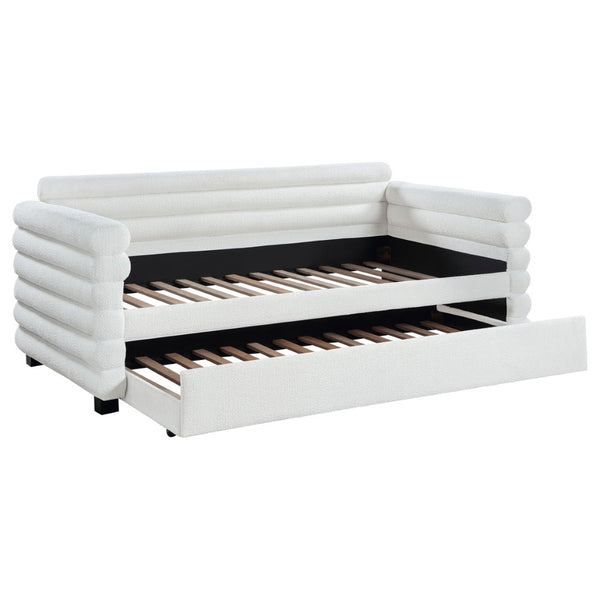 English Elm Fandango Boucle Upholstered Twin Daybed with Trundle Pull Out for Modern Bedrooms B062S01631