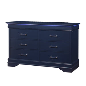 English Elm CHARLSTON Solid Wood 5-Drawer Chest with Built-In LED Lighting, Spacious Transitional Bedroom Storage Blue 62.4 L x 19.49 W x 37.01 H B201P215698