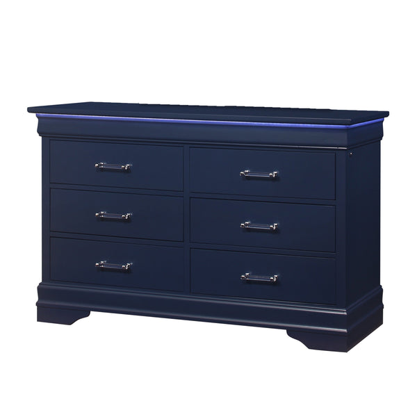 English Elm CHARLSTON Solid Wood 5-Drawer Chest with Built-In LED Lighting, Spacious Transitional Bedroom Storage Blue 62.4 L x 19.49 W x 37.01 H B201P215698