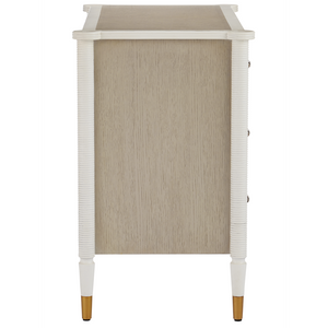 Aster Three-Drawer Chest in Off-White & Fog with Polished Brass Pulls | Elegant Winterthur Design