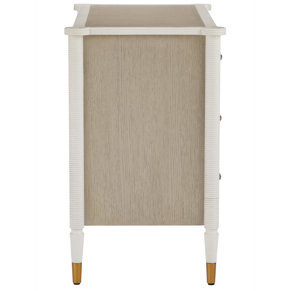 Aster Three-Drawer Chest in Off-White & Fog with Polished Brass Pulls | Elegant Winterthur Design