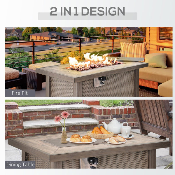 English Elm Outsunny Propane Fire Pit Table 50000 Btu Wicker Patio Dining Dual Function W2225P174295