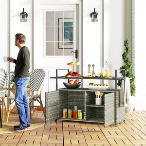 English Elm Outsunny Pe Rattan Outdoor Bar Cart with Glass Top Cabinet and Rolling Wheels W2225P485562