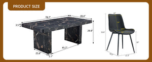 English Elm Table and Chair Set 7 Piece Black Marble Mdf Dining with Pu Leather Seating W1151S04135