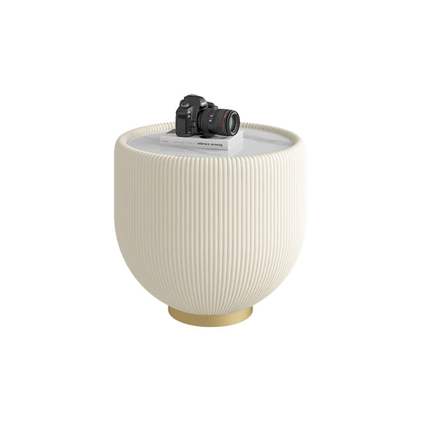 English Elm Modern Sintered Stone Round Side Table Leather Edge Brass Base Living Room Accent Beige,Gold,Marble W3081P293643