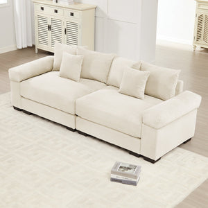 English Elm 92" Oversized Cloud Modular Sectional Couch in Cream Corduroy — Deep Seating, Wide Armrests, Modular Ottoman Flexibility (96) W714S01284