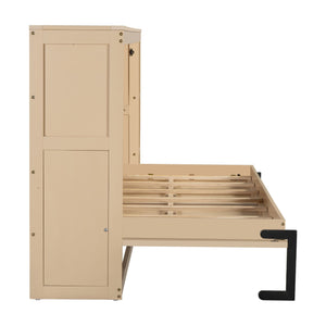 English Elm Twin Space-Saving Murphy Bed with Bookshelf and Fold-Down Desk, LVL/MDF, Compact Modern Design Natural GX002221AAN