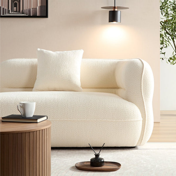 English Elm White round sectional sofa with solid wood frame, high-rebound sponge, child-safe curved arms, 2 pillows, modern modular comfort showroom-quality upholstery 55.51"L x 35.04"W x 25.98"H W2085S00057