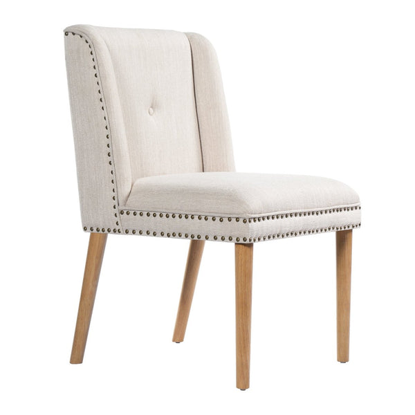 English Elm Light Luxury Rivet Trim Linen Upholstered Dining Chairs Rubberwood Tufted Set Beige+Natural N768P403745N