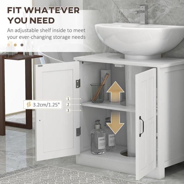 English Elm Bathroom Pedestal Sink Cabinet with U-Shaped Design, Adjustable Shelf, White Storage Solution W2225P173922