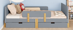 English Elm Twin Low Profile Kids Floor Bed Pine Wood Frame with Safety Rail and Built in Bookshelf Gray W1580P373243