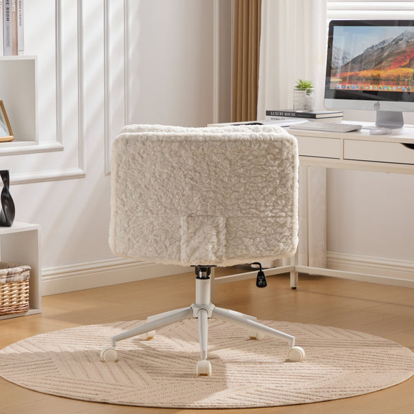 English Elm W26.4 Plush faux alpaca wide seat office chair with double cushion, 360° swivel, ergonomic chic design Cream W1143P369105