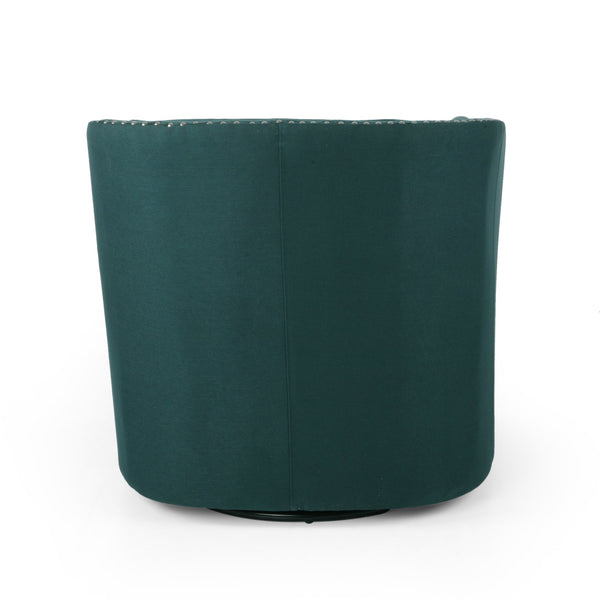 English Elm Christopher Knight Home® - SWIVEL Club Chair in Linen with Double Nailhead Trim, Cozy Tub Design, Iron Legs, No Assembly Required Green 68404.00GRN